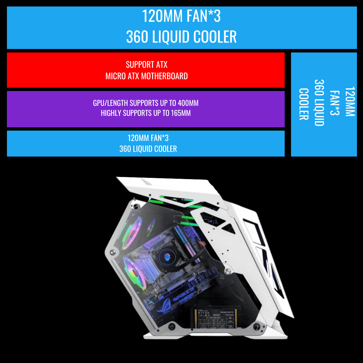 White K Chassis M-ATX PC Gaming Case, Desktop Computer
