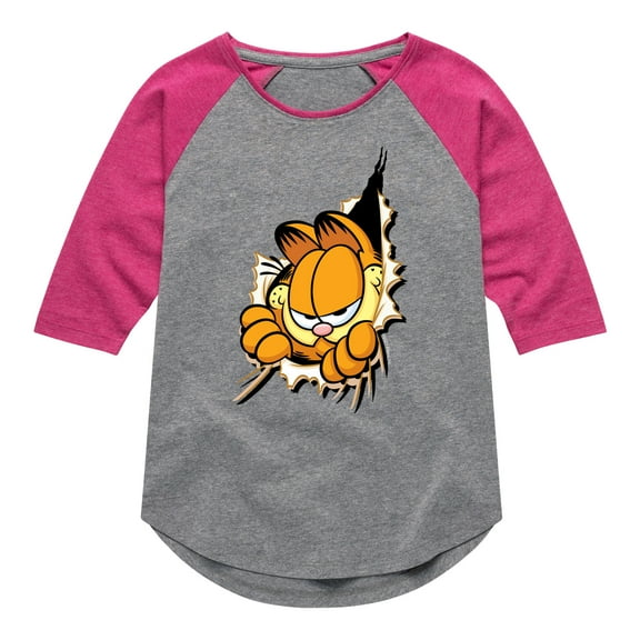 Garfield - Peeking Out - Toddler And Youth Girls Raglan Graphic T-Shirt