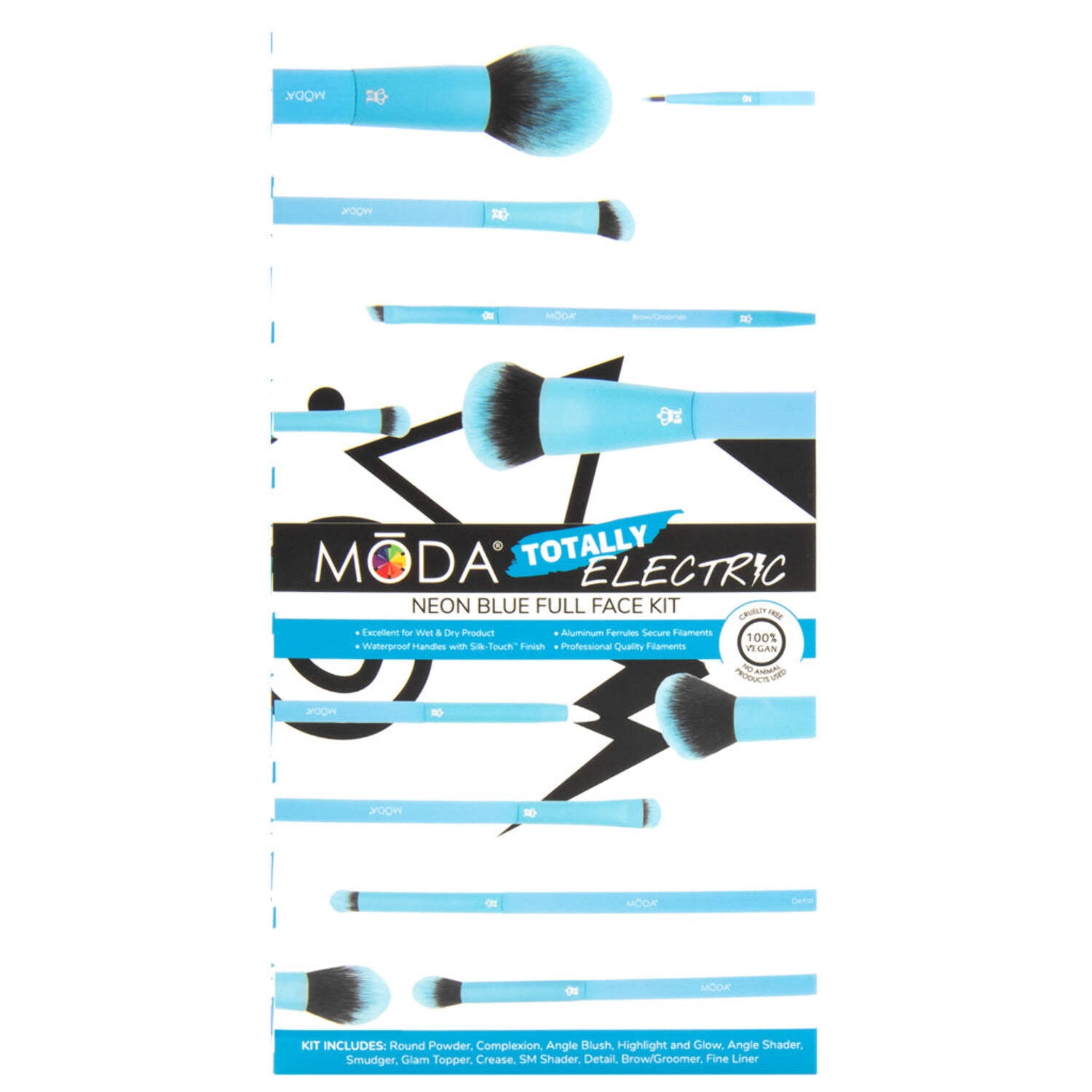 Moda Brush Totally Electric Neon Blue Full Face 13pc Makeup Brush Set