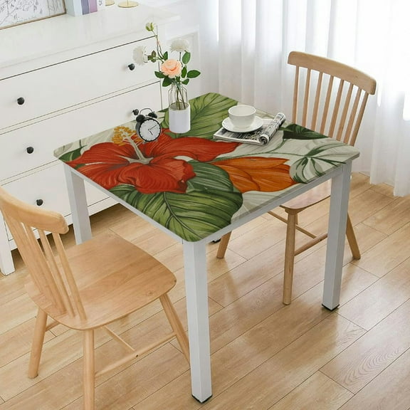 nygtbtfer  Tropical Floral Water-Resistant Vinyl Tablecloth with Flannel Backing, Inches,Rectangle,Yellow