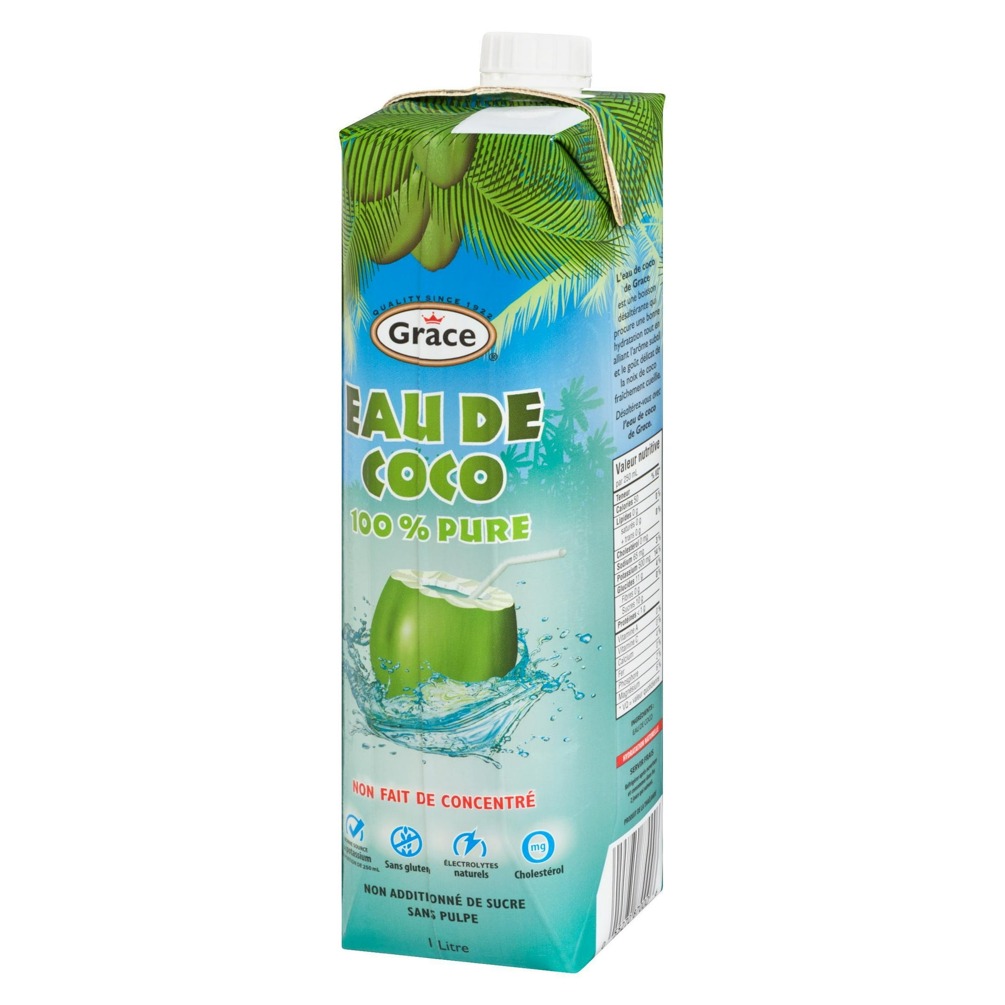Eau de coco 100 % pure de Grace, 1L Bouteille