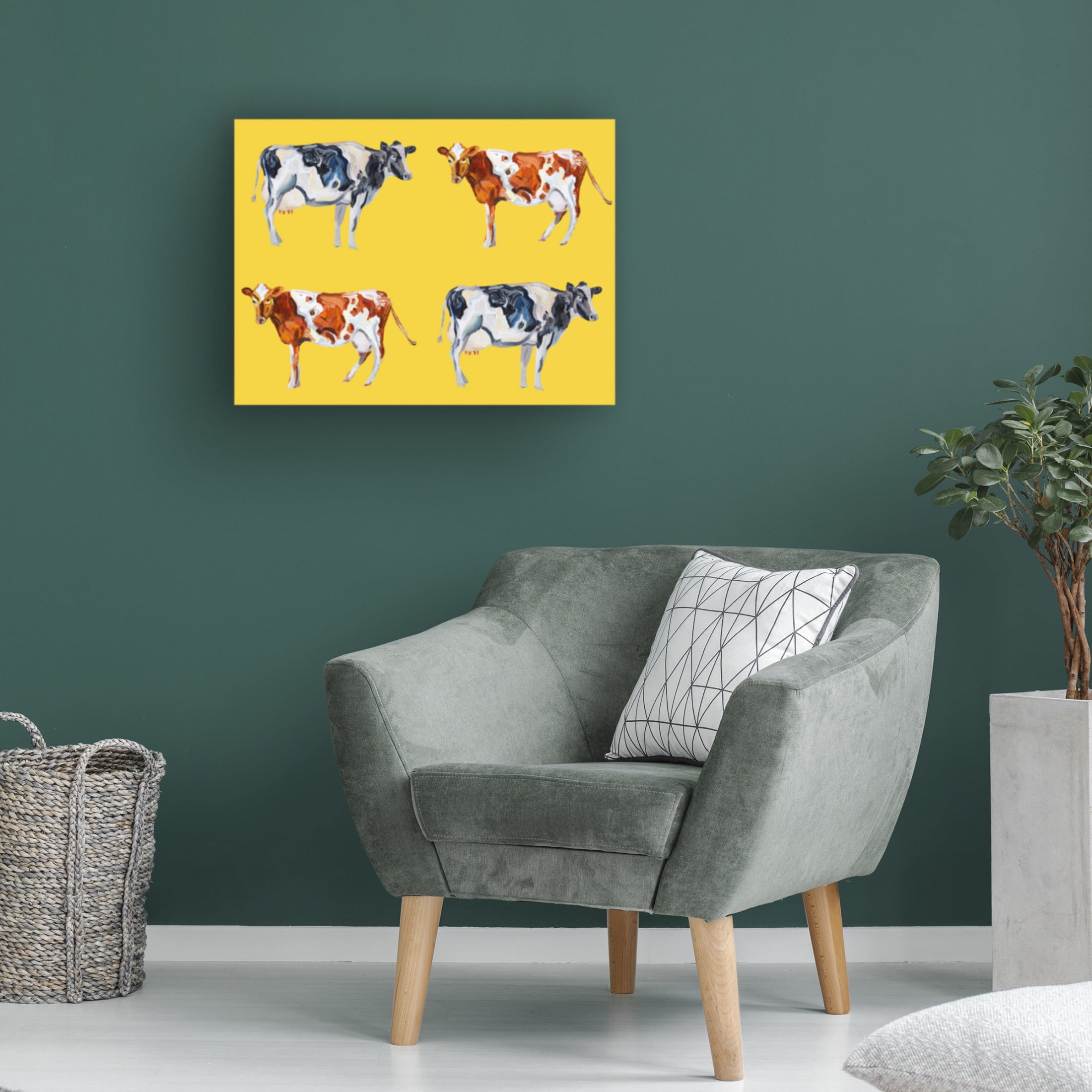 Trademark Fine Art Alice Straker Cow Art On Yellow Canvas Wall Art