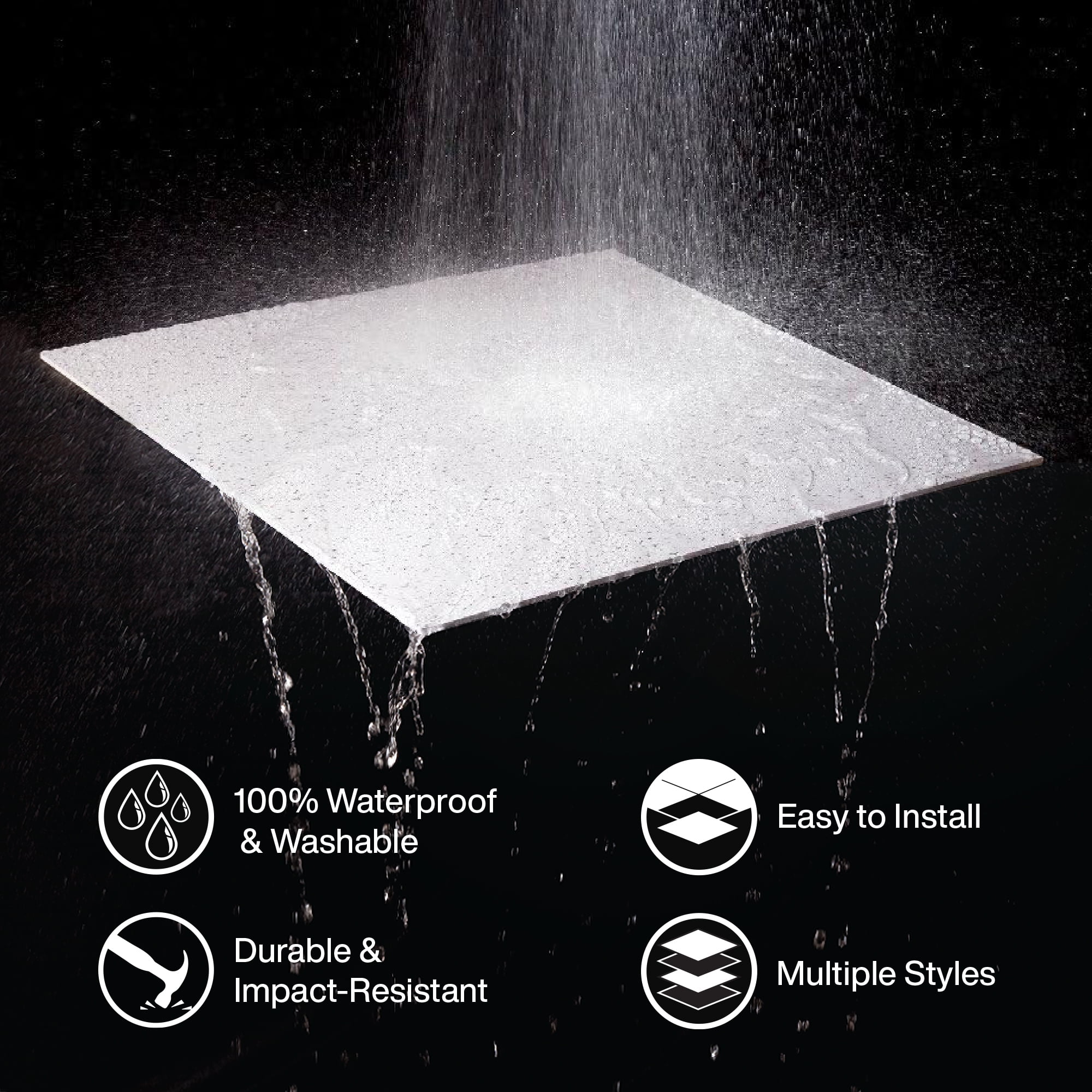 Genesis 2ft x 2ft White Stucco Pro Revealed Edge Ceiling Tiles - Easy Drop-in Installation – Waterproof, Washable and Fire-Rated - High-Grade PVC to Prevent Breakage - Package of 12 Tile