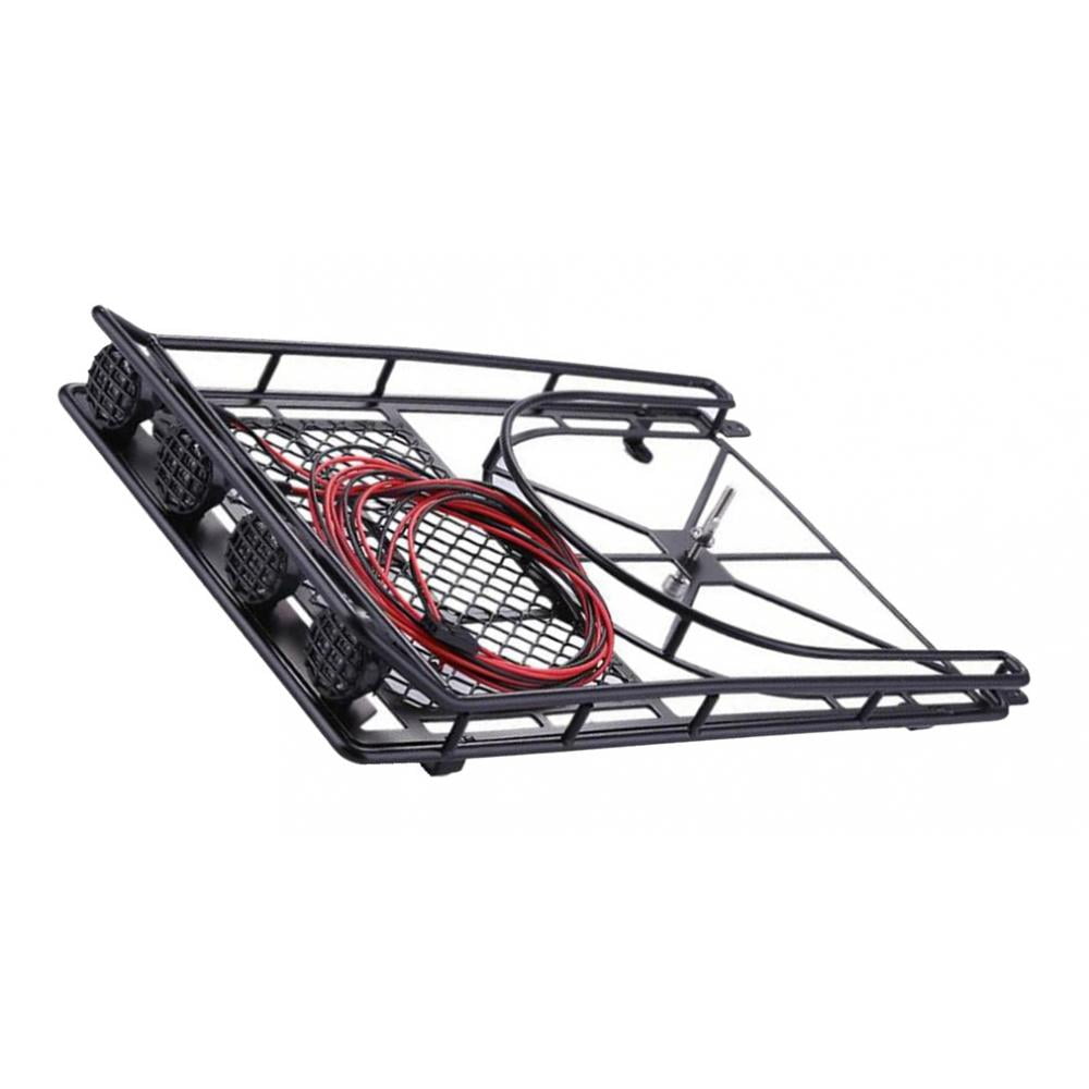 Universal Black Roof Rack with 4 LED Lights Bar, Luggage Holder Carrier