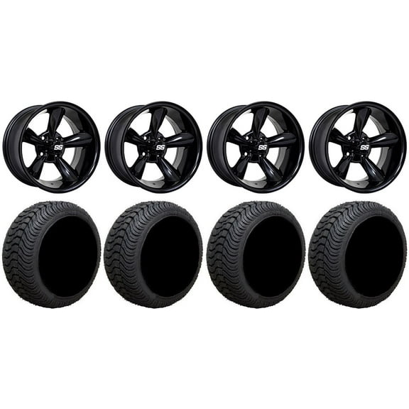 GTW Godfather 12" Golf Cart Wheels Black 205x30 Cruze Tires E-Z-GO & Club Car