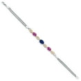 thumbnail image 3 of 925 Silver and 10K Yellow Gold Blue Created Sapphire and Pink Created Sapphire and White Lab Grown Diamond Bracelet for Women (2.06 Cttw, September Birthstone, Oval, Wheat Chain, 6.5 inches), 3 of 5