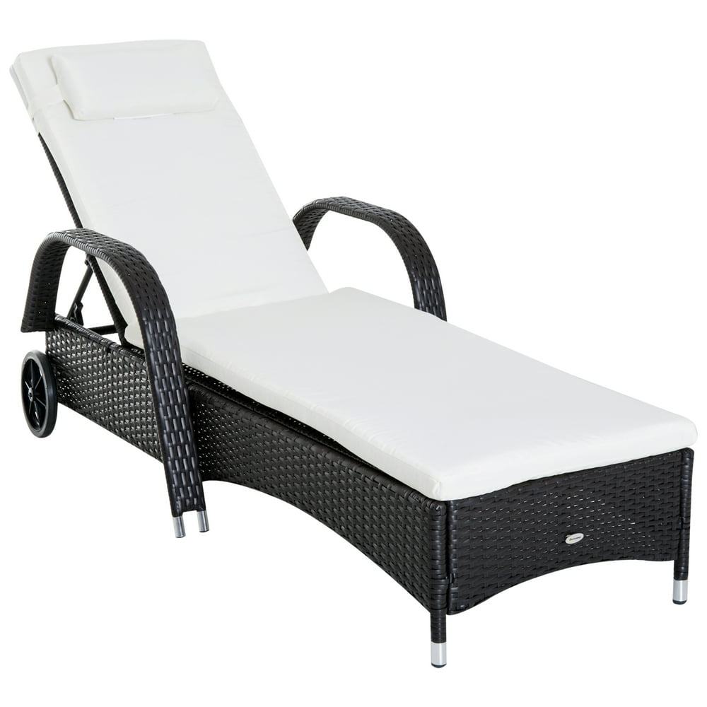 Outsunny Outdoor Rattan Wicker Chaise Lounge Chair with Height