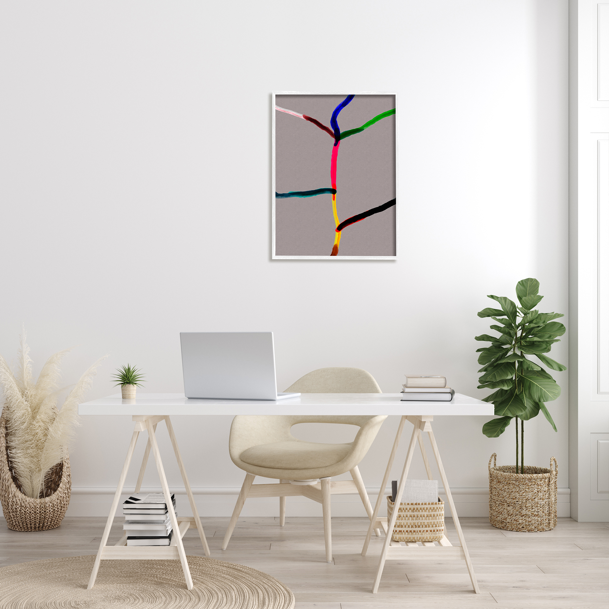 Stupell Industries Tree of Happiness Abstraction Merging Watercolor Lines Abstract Painting White Framed Art Print Wall Art, 24 x 30