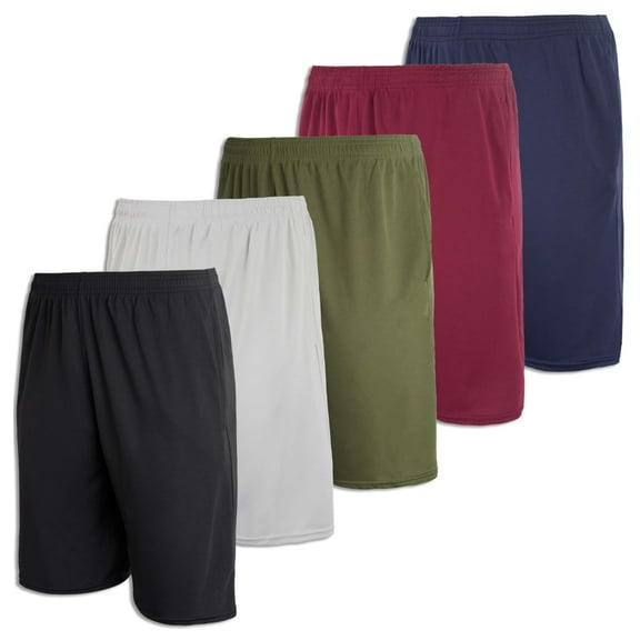 Real Essentials Boys' 5-Pack Mesh Active Athletic Performance Basketball Shorts With Pockets