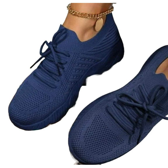Women’s Fashion Sneakers - Lace Up, Platform Shoes - Blue - Free Delivery