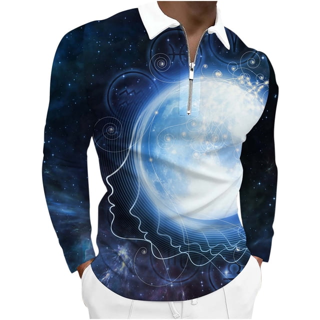 Blusa de manga larga con estampado digital colorido y media cremallera para hombre Pompotops oipoqjl47026