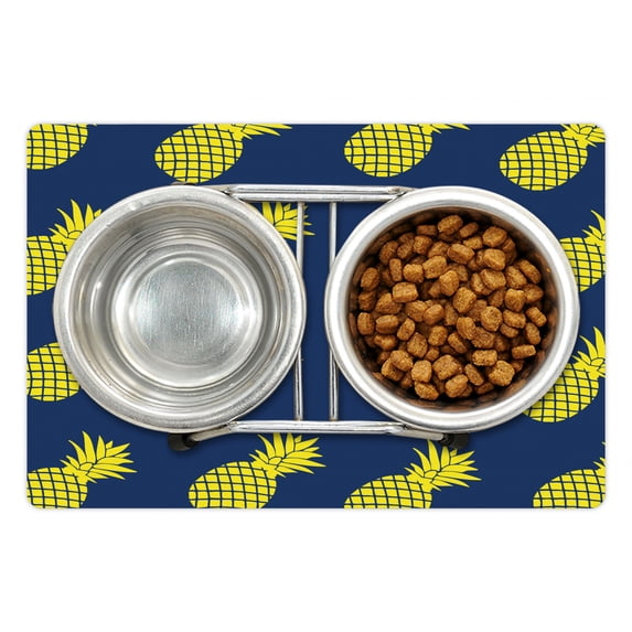 Fruit Pet Mat for Food and Water, Exotic Theme Tropical Pineapples Pattern Organic Ananas Motifs Natural Art, Non-Slip Rubber Mat for Dogs and Cats, 18" X 12", by Ambesonne