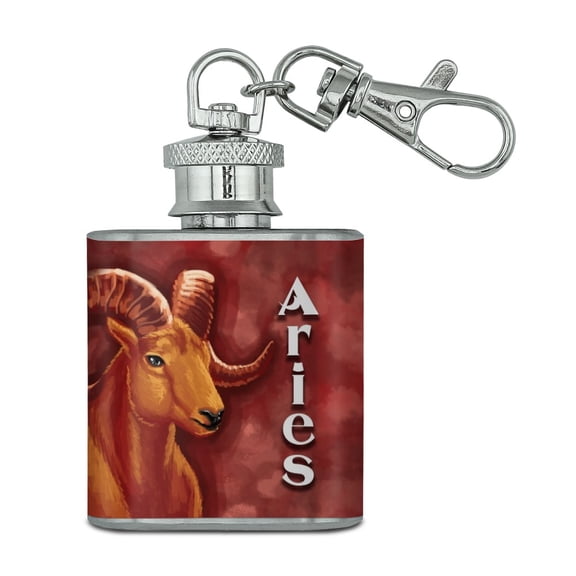 Aries Ram Zodiac Horoscope Stainless Steel 1oz Mini Flask Key Chain