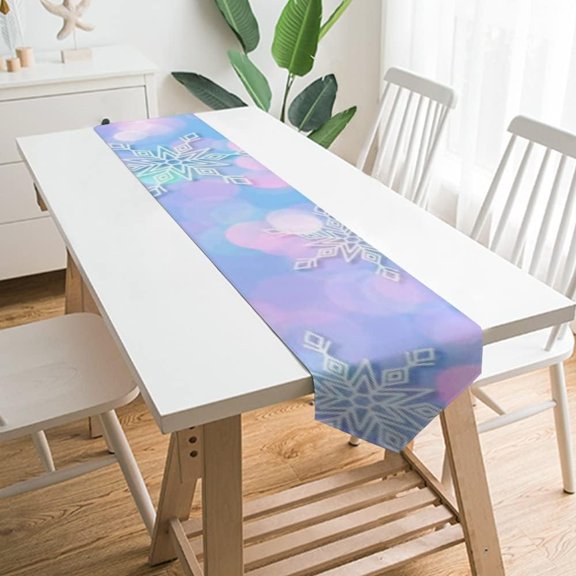 SKYSONIC Table Runner Pastel Christmas Bokeh and Snowflakes Washable Table Cloth Runner for Holiday Home Wedding Table Top Decoration 13x90 Inches