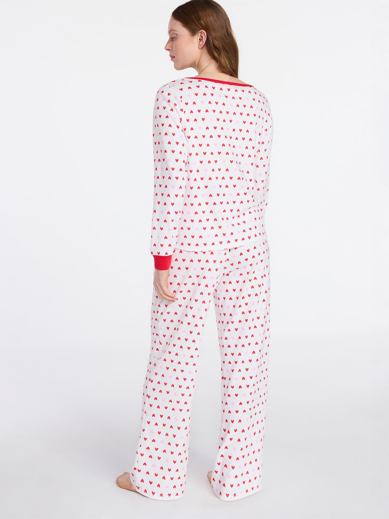 Joyspun Women's Mommy-Daughter Family Matching Cotton Blend Sleep Top and Pants Pajama Set, 2-Piece, Sizes XXS-3X