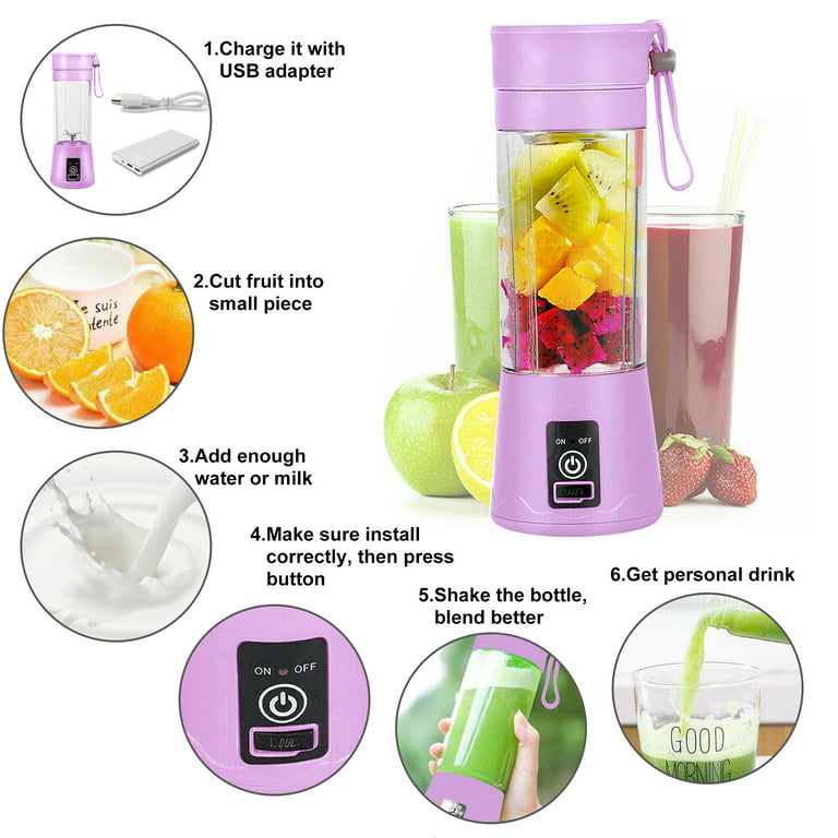 Portable Blender Cup,Electric USB Juicer Blender,Mini Blender Portable  Blender For Shakes and Smoothies, Juice,380ml, Six Blades Great for  Mixing,Bule