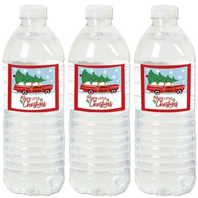 Merry Little Christmas Tree - Red Car Christmas Party Water Bottle Sticker Labels - Set of 20 ...