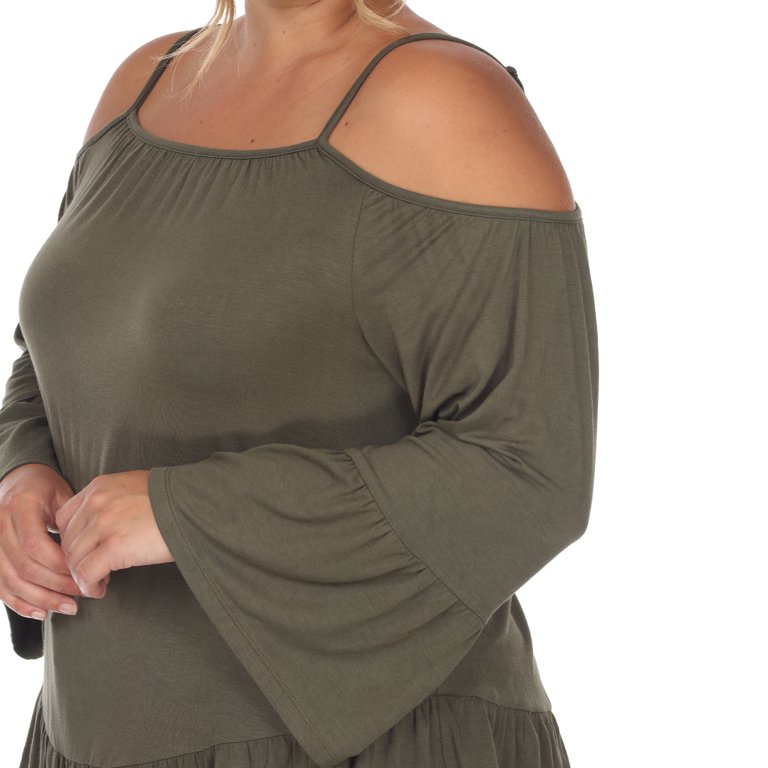 White Mark Women's Plus Size Cold Shoulder Ruffle Sleeve Top
