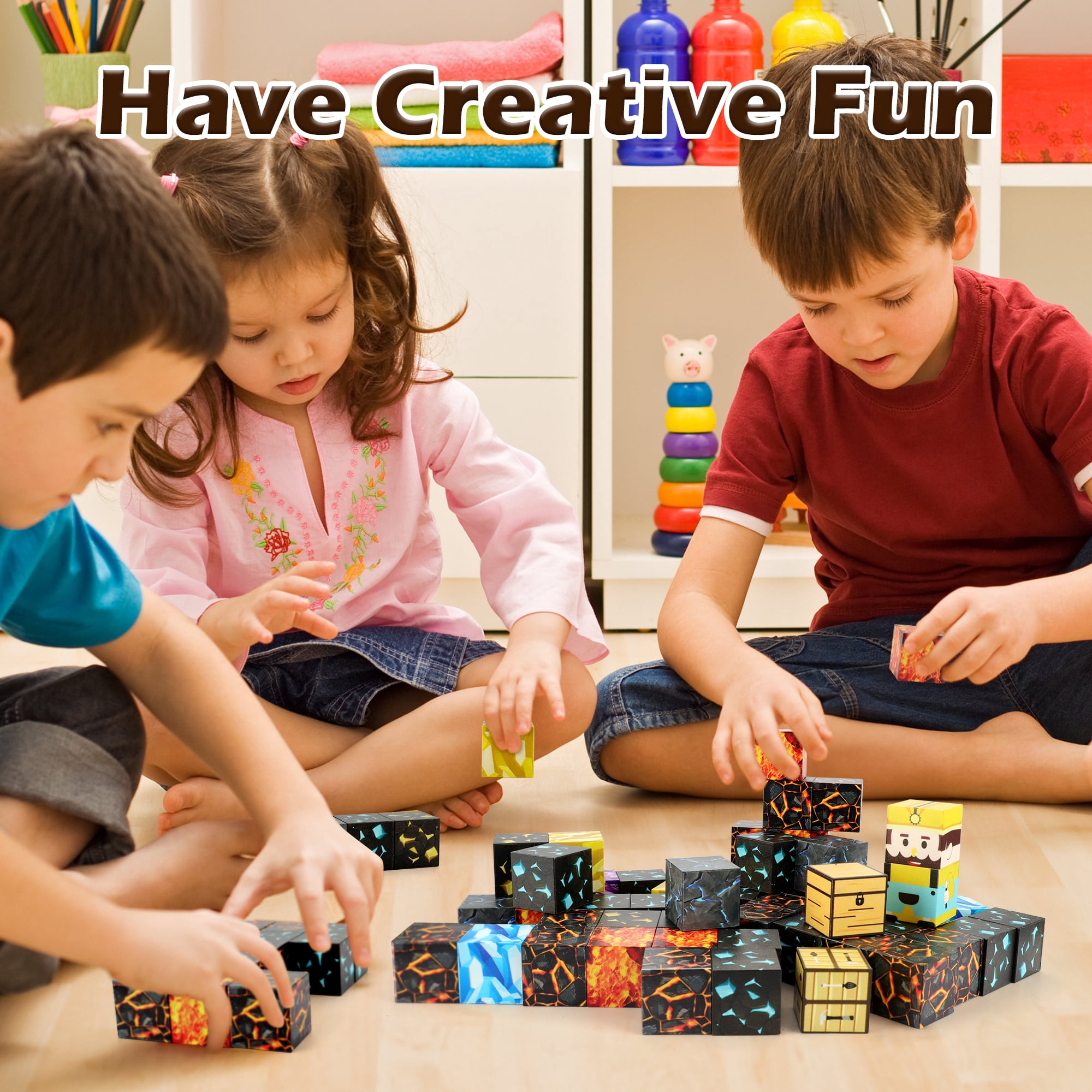 Magnetic Blocks-Build Mine Magnet World Pickaxe Edition Mine Pickaxe Caverns Kids Games Toddler Toys Magnetic Tiles for Boys & Girls Age 3-4 4-5 6-8, Sensory Outdoor Toys for Kids for 3+