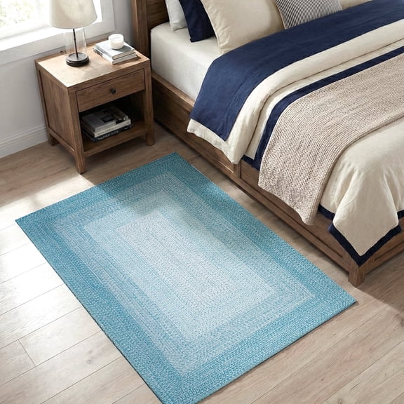 WANLISELL 2.6' x 4' Braided Reversible Area Rug for Living Room, Washable Soft Braided Rug, Farmhouse Stain-Resistant Rugs for Dining Room Kitchen, Blue