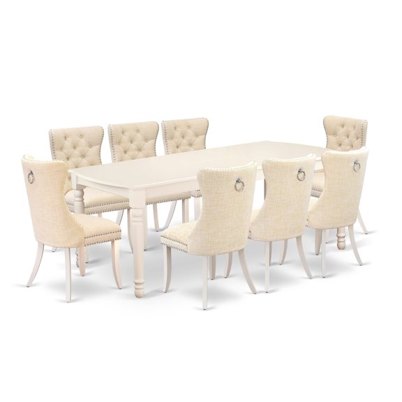 East West Furniture 9 Piece Kitchen Table Set Contains a Rectangle Dining Table with Butterfly Leaf