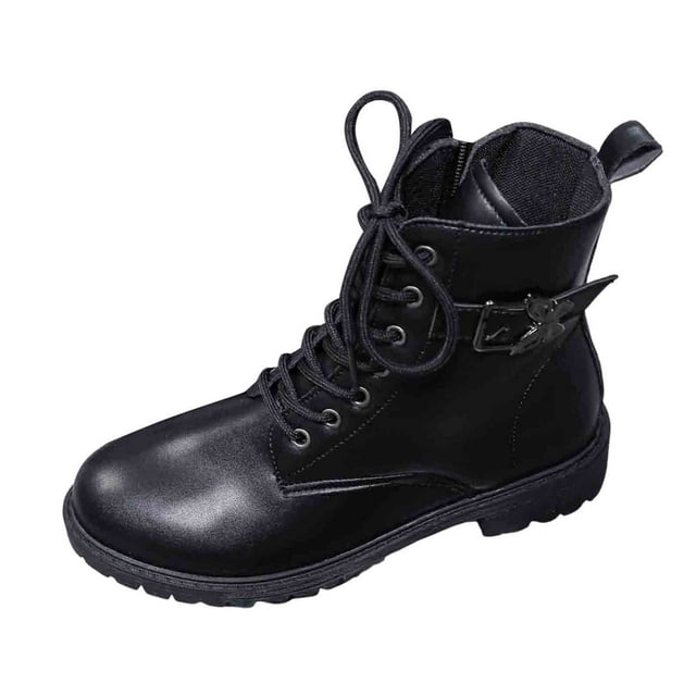 Dsscvnef Bottines pour Femmes Mode Bout Rond Lacets Fermeture Éclair Latérale Semelle Épaisse Bottines Courtes pour Automne Hiver Confortables Décontractées