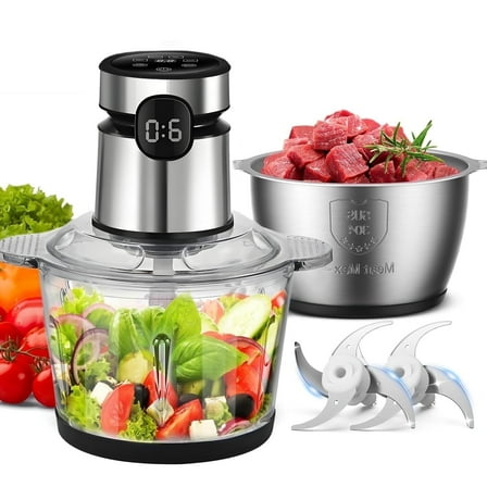 Electric Food Chopper with 2 Bowls (8 Cup 8 Cup), 2 Sets Blades, Food Processor Stainless Steel Meat for Vegetable Meat Fruit,Baby Food