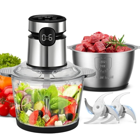 Electric Food Chopper with 2 Bowls (8 Cup 8 Cup), 2 Sets Blades, Food Processor Stainless Steel Meat for Vegetable Meat Fruit,Baby Food