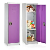 AdirOffice 48” Steel Metal Locker 3-Tier Storage Cabinet with Key & Hooks, Purple