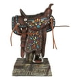 thumbnail image 2 of Rustic Western Faux Leather Cowboy Horse Saddle Longhorn Cow Pattern Figurine, 2 of 10