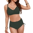 thumbnail image 6 of Linfrsh Sexy Bikinis for Women V Neck Knot Twist Front Push Up High Waisted Cheeky Two Piece Swimsuit Green,L, 6 of 7
