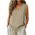 thumbnail image 2 of Chbgutlmr Cotton Linen Tank Tops for Women Sleeveless V Neck T-Shirts with Pocket Casual Loose Summer Lightweight Tee Tops, 2 of 9