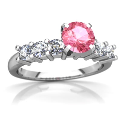 Lab Pink Sapphire Engagement Ring in 14K White Gold by