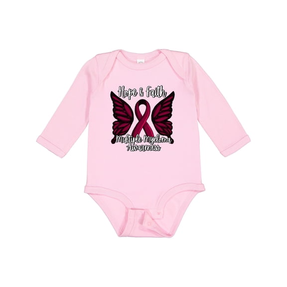 Inktastic Multiple Myeloma Cancer Awareness Hope & Faith with Butterfly Ribbon Boys or Girls Long Sleeve Baby Bodysuit