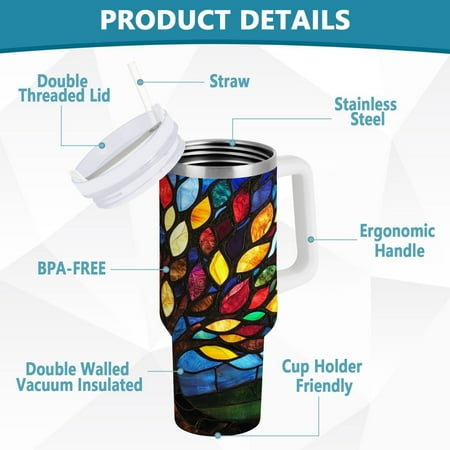 

BZSMCE Tumbler 40oz Insulated Stainless Creative Colorful Glass Tree Pattern Steel Water Bottles