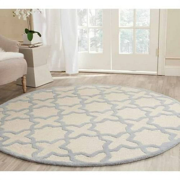SAFAVIEH Cambridge Liz Geometric Wool Area Rug, Ivory/Light Blue, 6' x 6' Round