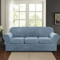 thumbnail image 3 of JIAN YA NA Stretch Velvet Sofa Covers, Plush Armchair Loveseat Couch Slipcover, Non-slip Furniture Protector, Friendly to Pets (Gray Blue, For 3-Seater Sofa), 3 of 11