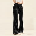 thumbnail image 2 of FRSASU Womens Velvet Wide Leg Pants Solid Casual Elastic Waist Straight Leg Stretchy Loose Long Pants with Pockets Black, 2 of 9