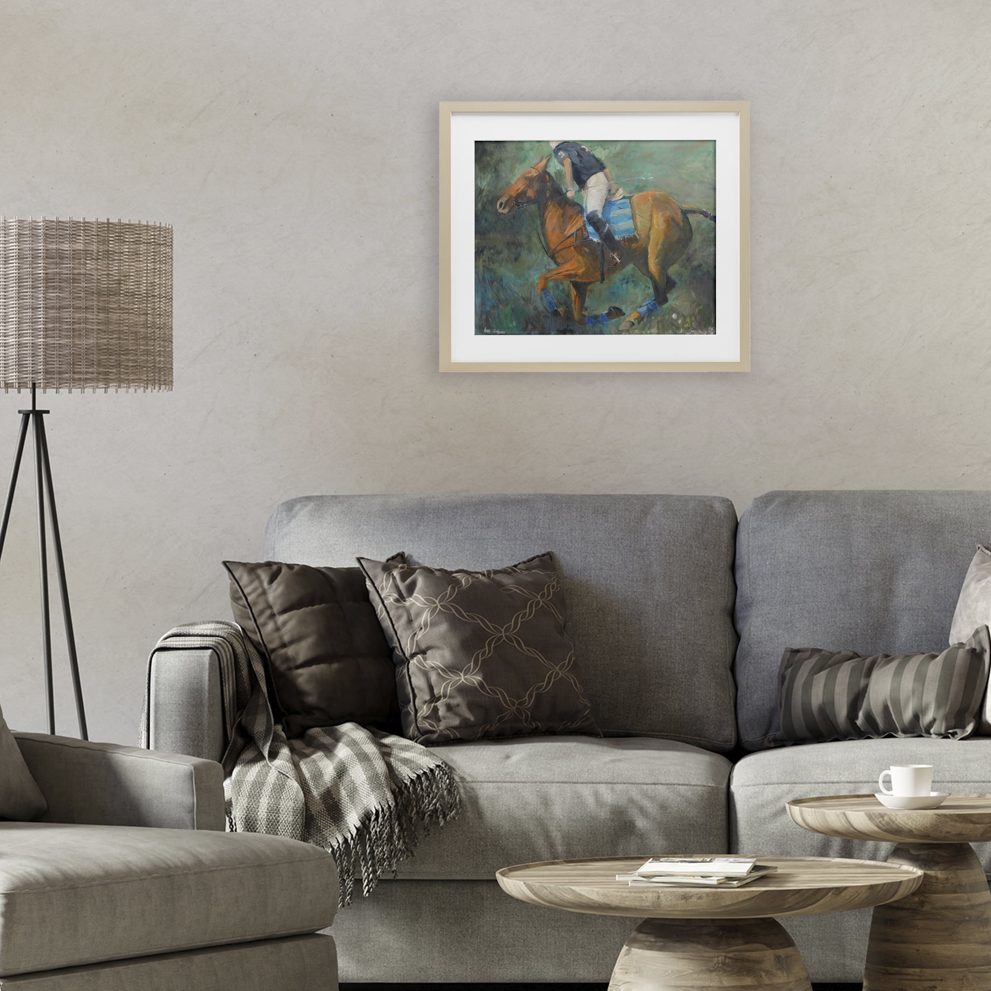 Stupell Industries Polo Rider in Dynamic Motion Birch Framed Print Under Glass, design by Jadei Graphics