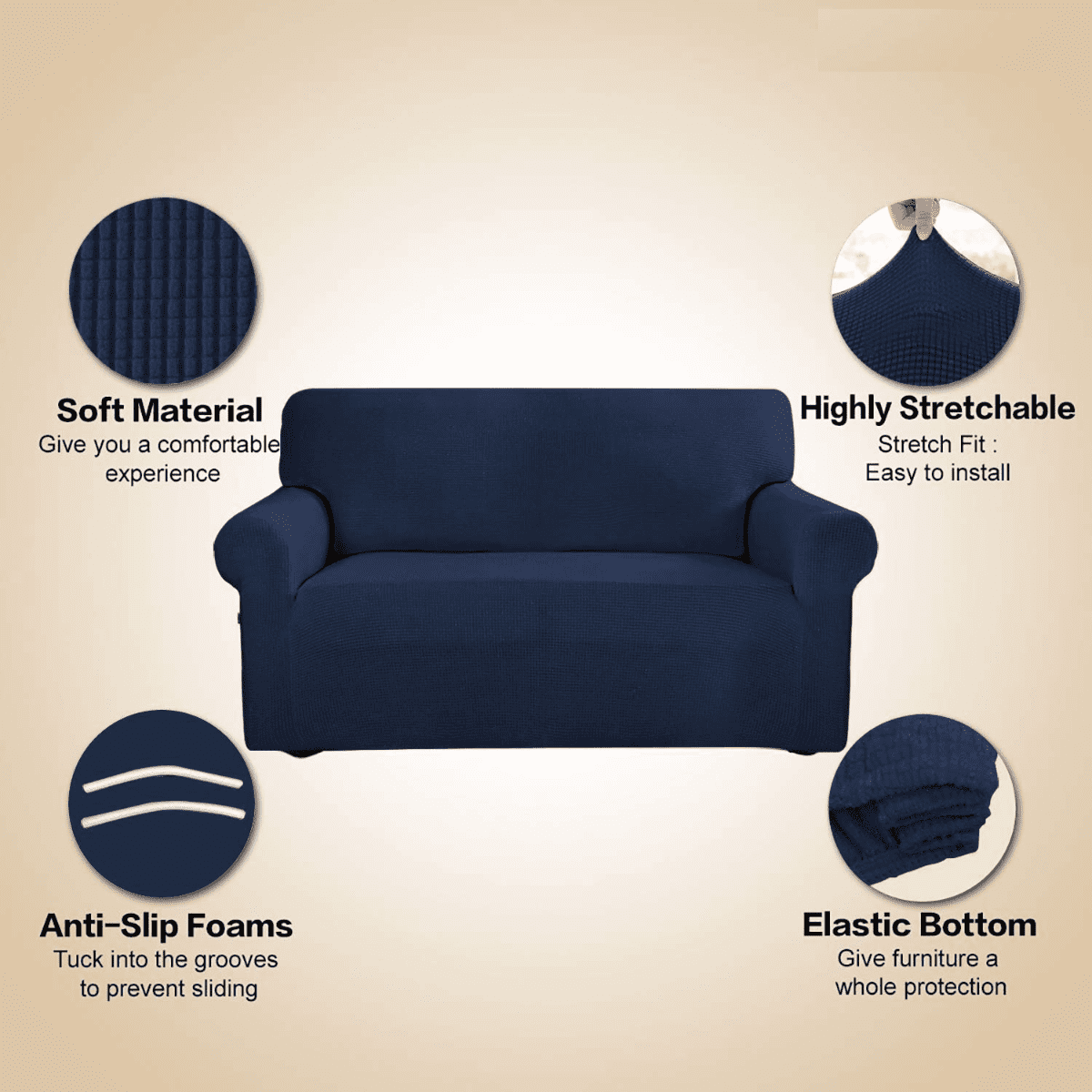 DUANJY Premium Water Repellent Sofa Cover, Stretch Sofa Couch Slipcover Furniture Protector, Small Checks Super Soft Fabric Couch Cover Navy