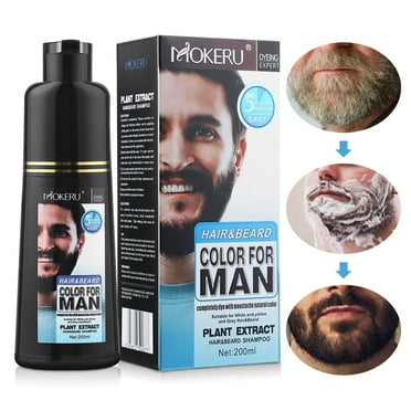 Beard Dye for Men Beard Coloring Instant Black for Fast, 2 in 1 Permanent Black Hair Dye Shampoo for Beard&Hair,Protect Beards,Soften Shine Condition,200ml,Black