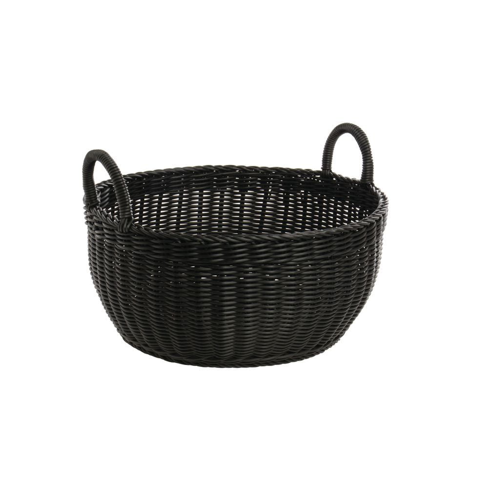 HUBERT® Round Black Basket with Handles 17"Dia x 8"H