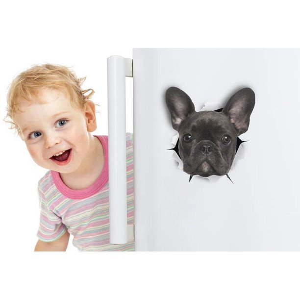Pegatinas de pared de perro 3D - Paquete de 2 - Pegatinas decorativas divertidas - Pegatinas de perro Bulldog francés negro para pared - Nevera - Baño - Habitación - Coche - Nevera