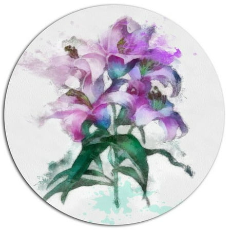 Lilies Oil Painting - Design Art 'Purple Lilies Illustration Drawing' Oil Painting Print on Metal