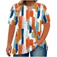 thumbnail image 2 of Hipattires Womens Plus Size T-Shirts Orange Casual Summer Tops Print V-Neck Oversized Blouses Short Sleeve T-Shirts, 2 of 5
