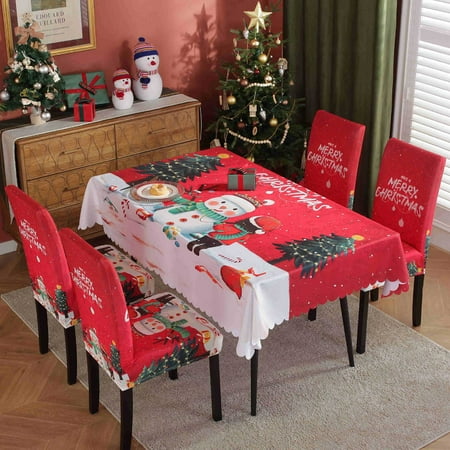 

CUH Christmas Tablecloth Rectangle Rustic Washable Polyester Wedding Waterproof Table Cloths Xams Home Decor Party Tablecloths Christmas Tablecloth T Set of 4 Chair Cover