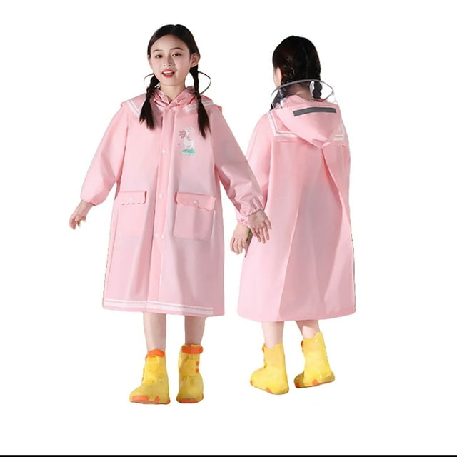 Girls Spring Summer Autumn Boys' Plain Color Buttoned Thick Poncho Raincoats Rain Ponchos Clothes