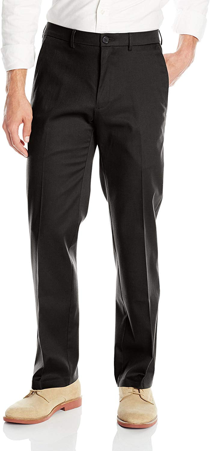 Haggar Men's Premium No Iron Straight Fit Invisible Flex Waist Plain Front Pant, Black, 36x30 