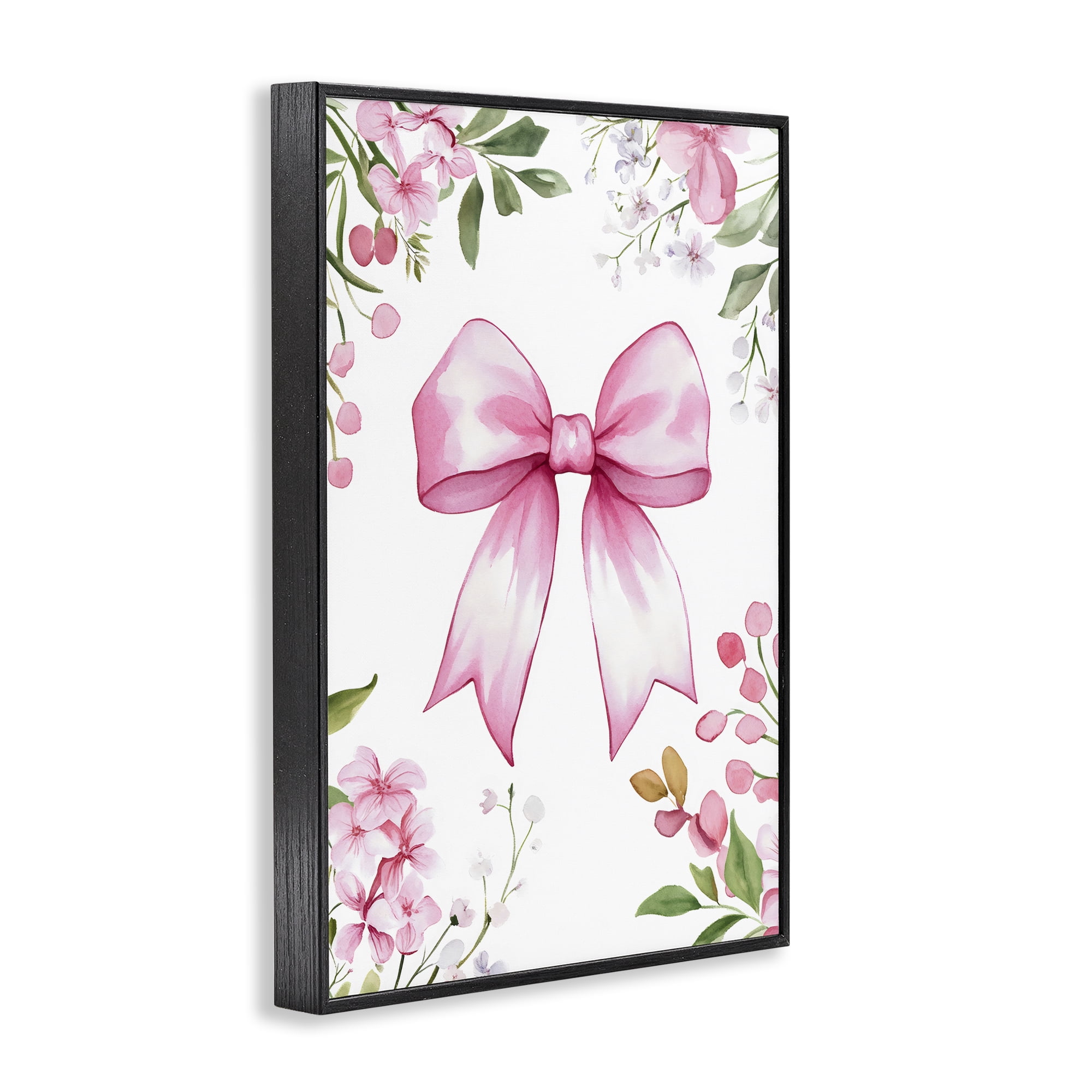 Stupell Industries Whimsical Floral Bow Pink Black Framed Giclee Art, design by Creative Studio