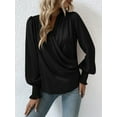 thumbnail image 6 of Women'S Elegant V-Neck with Lantern Sleeves Temperament Commuting Solid Color Shirt Top Black XL, 6 of 7
